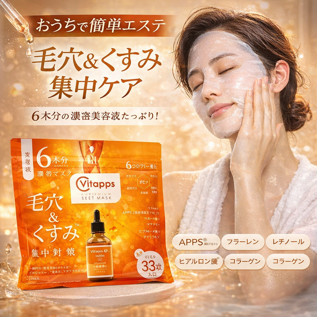【クーポン配布中】Vittaps(ビタップス) プレミアムシートマスク　ビタミンC誘導体　コラーゲン ヒアルロン酸
